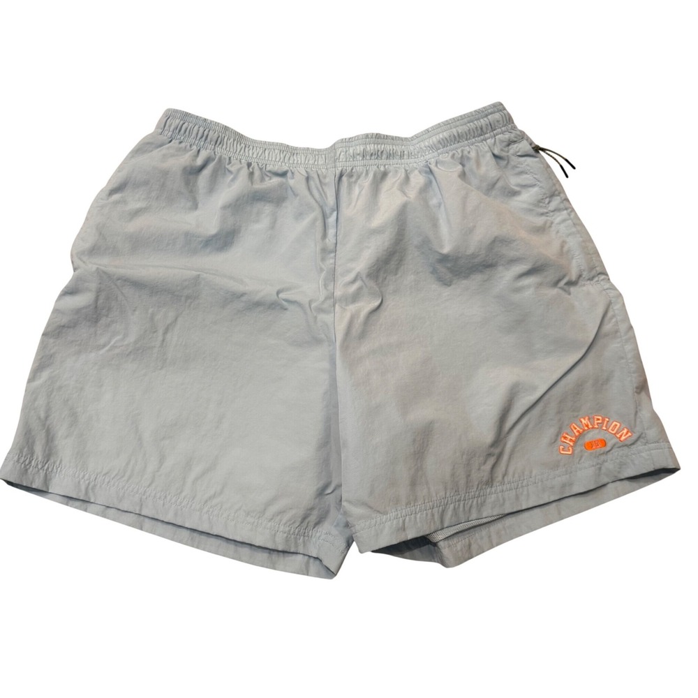 Champion Mens Nylon Swim Trunks Light Blue Embroidered Logo Mesh Lined‎ Size L